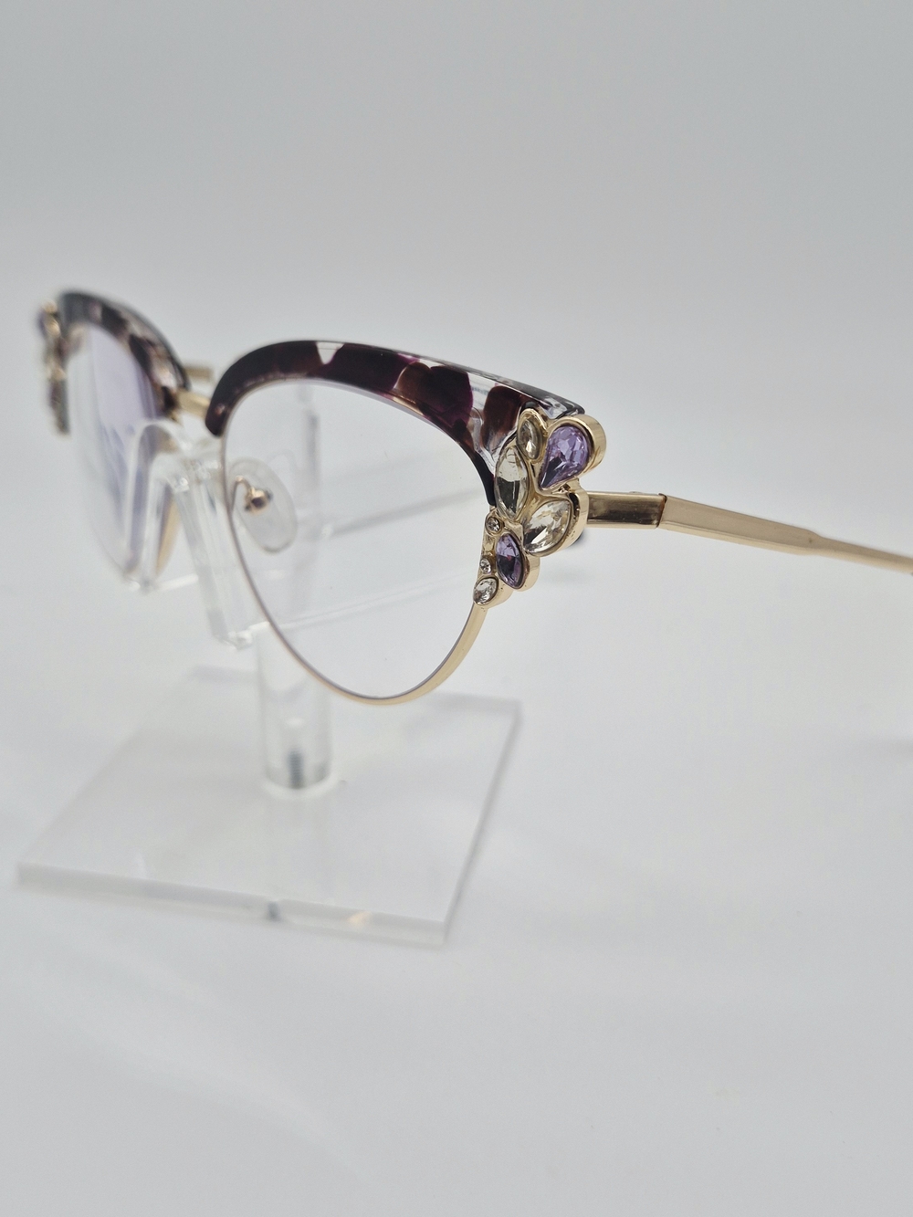 Cat-Eye Floral Accent Glasses in Purple and Gold